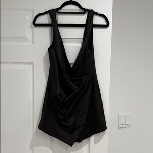 Elegant Black Draped Satin Romper